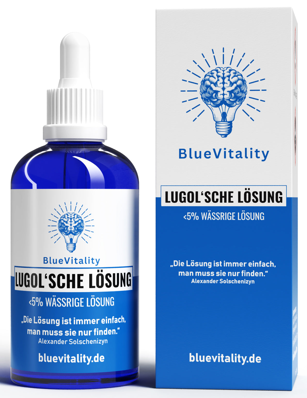 BlueVitality | Lugolsche Lösung 5% | 100ml | Hochreine Jod Tropfen in Blauglasflasche | Premium Jodlösung mit Pipette | Laborgeprüft & Made in Germany