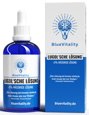 BlueVitality | Lugolsche Lösung 5% | 100ml | Hochreine Jod Tropfen in Blauglasflasche | Premium Jodlösung mit Pipette | Laborgeprüft & Made in Germany